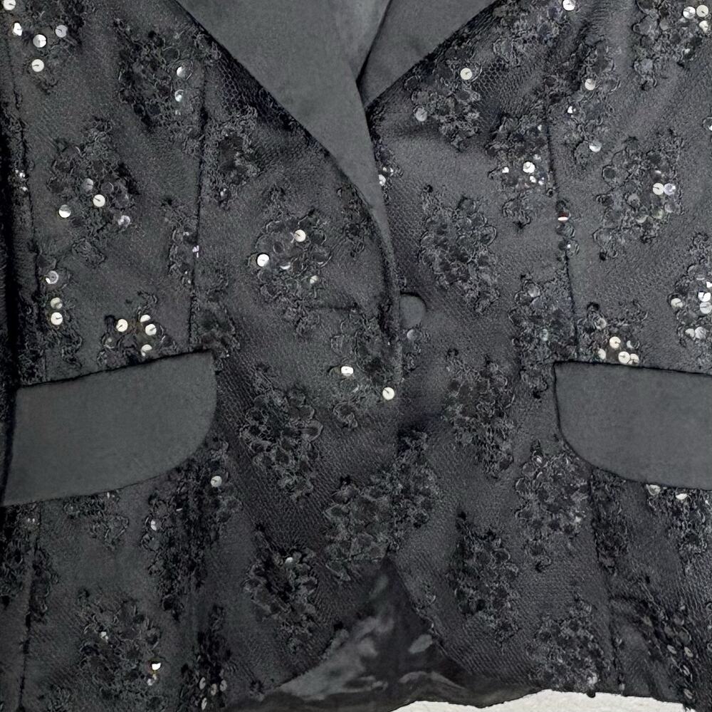 Vintage 60s Jack Bryan Womens Blazer Sequin Lace Satin Luxe Glam Black Size 14 - Picture 5 of 6